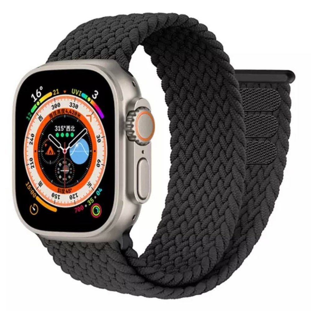NEW Velcro Braided SOLO Loop band For Apple Watch BLACK